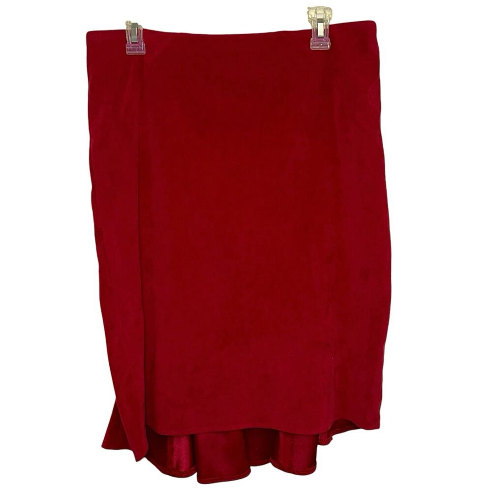 Cato Red Faux Suede Knee Length Skirt Women's Size 12 Flounce Hem